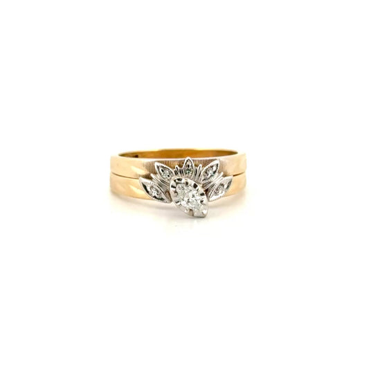 Natural Diamond Marquise Engagement Ring with Matching Band in 14K Yellow Gold
