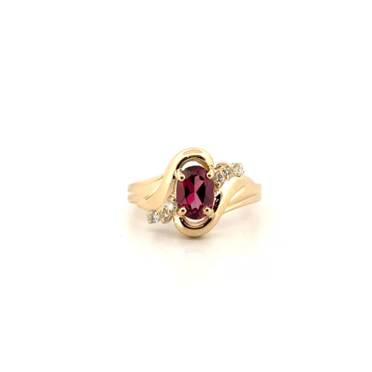 1ct. Rhodolite Garnet with Diamond Accents Set in 14K Yellow Gold