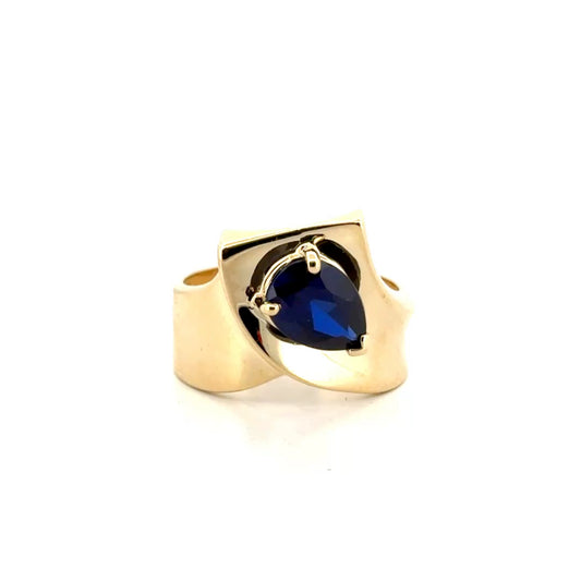 Lab Grown Blue Sapphire Fashion Ring Set in 10K Yellow Gold
