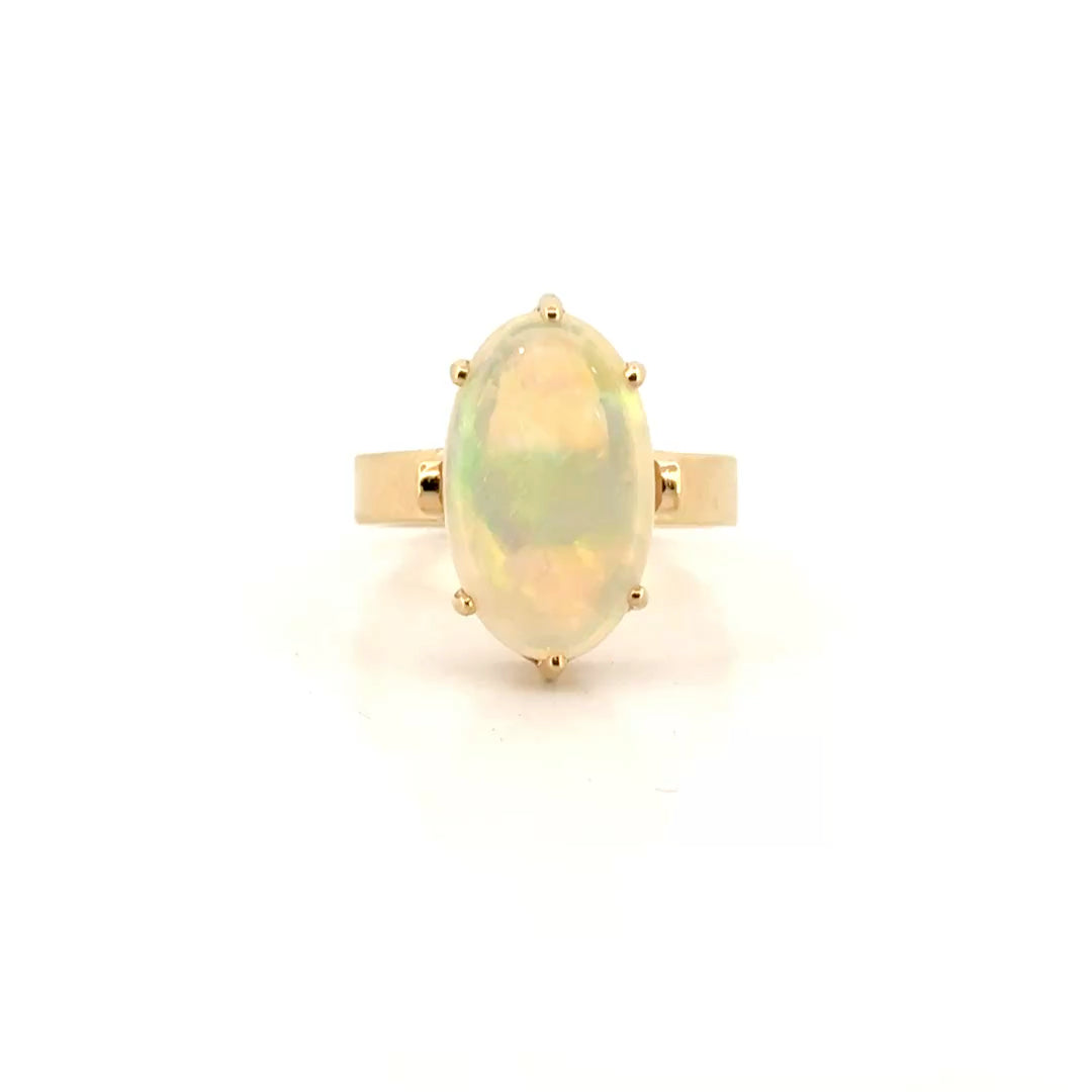 2.60ct. Natural Opal Cabochon Solitaire Ring Set in 14K Yellow Gold