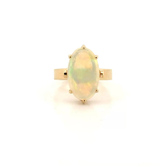 2.60ct. Natural Opal Cabochon Solitaire Ring Set in 14K Yellow Gold