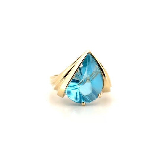Fantasy Cut Blue Topaz Fashion Ring Set in 14K Yellow Gold