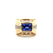 2.69ct. Tanzanite Estate Cigar Band Ring with 1.57cttw. Natural Diamonds Set in 14K Yellow Gold Sz 7