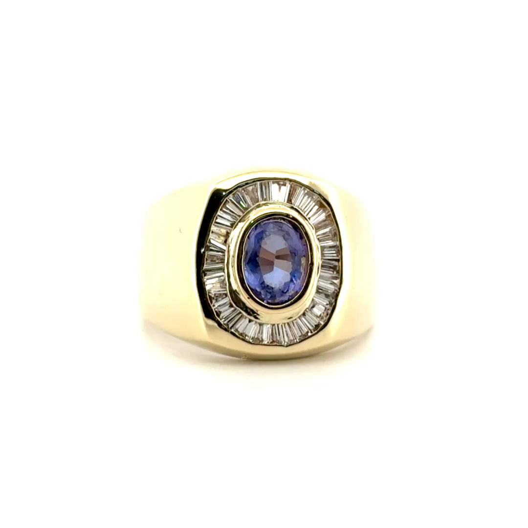 1.22ct. Tanzanite Estate Ring with Natural Diamonds Set in 14K Yellow Gold