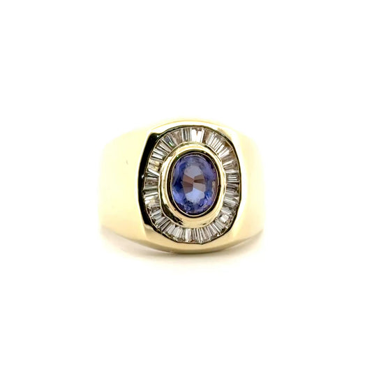 1.22ct. Tanzanite Estate Ring with Natural Diamonds Set in 14K Yellow Gold