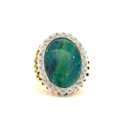 Vintage Opal Ring Featuring Natural Diamond Set in 18K Yellow Gold
