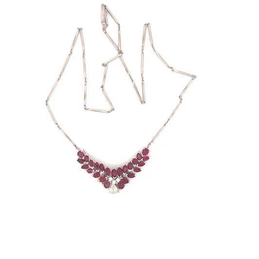 Natural Ruby & Diamond Fashion Necklace Set in Platinum