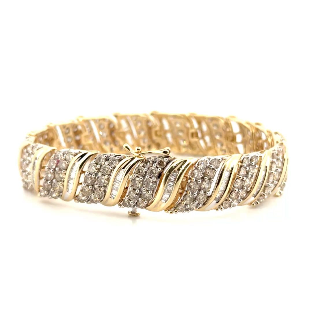 11.93cttw. Natural Diamond Baguette & Round S Link Bracelet Set in 10K Yellow Gold