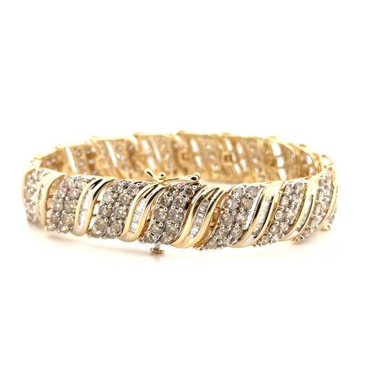 11.93cttw. Natural Diamond Baguette & Round S Link Bracelet Set in 10K Yellow Gold