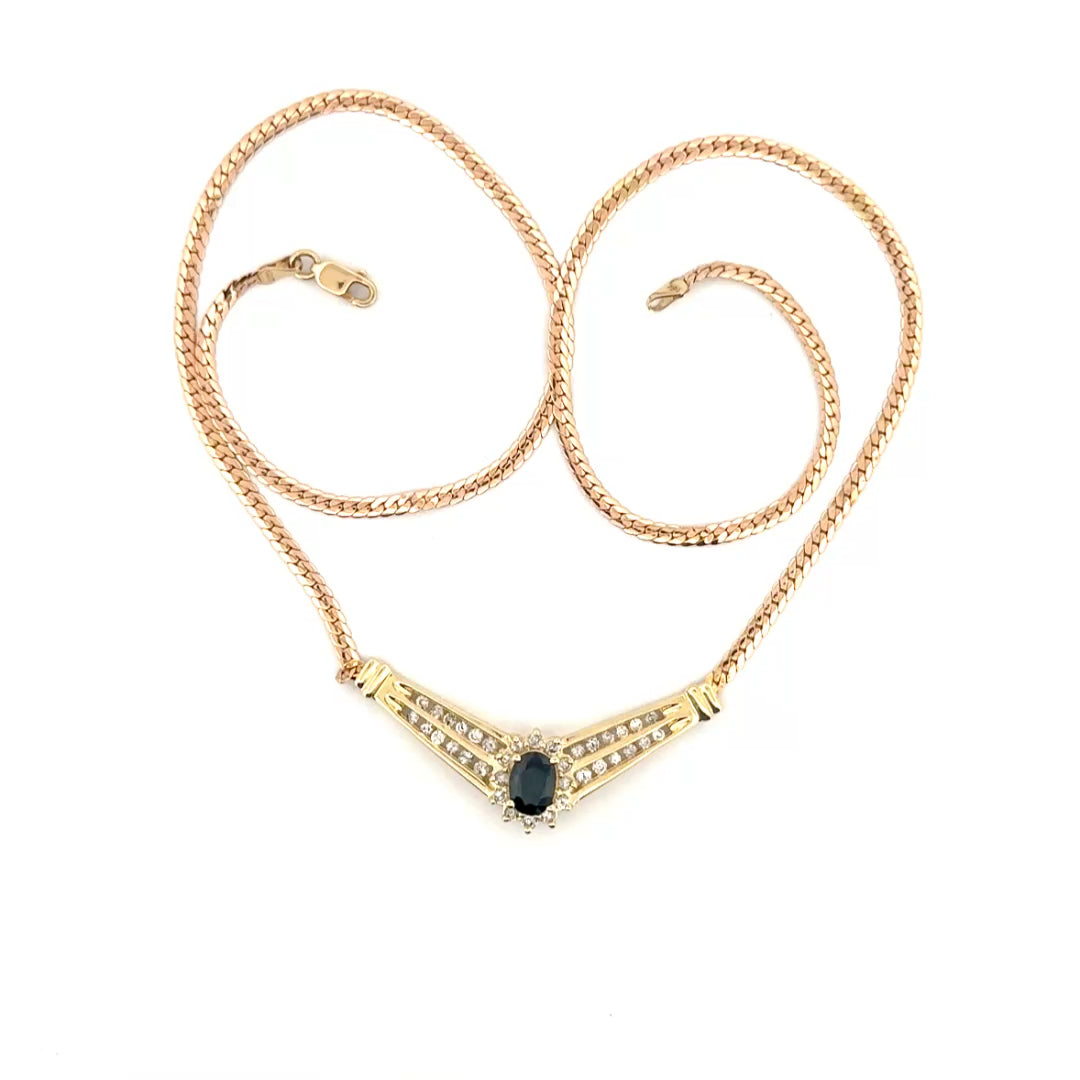 Natural Diamond & Sapphire Necklace Set in 14K Yellow Gold