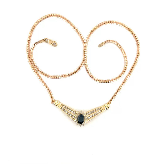 Natural Diamond & Sapphire Necklace Set in 14K Yellow Gold