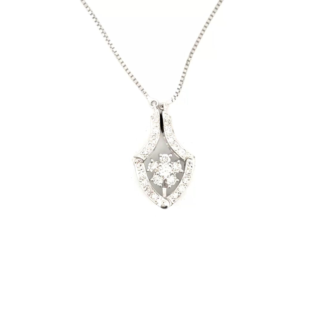 Natural Diamond Floral Motif Convertible Necklace Set in 18K White Gold