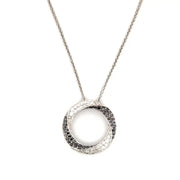 White & Black Diamond Circle Pendant Set in 14K White Gold on 14K White Gold Chain