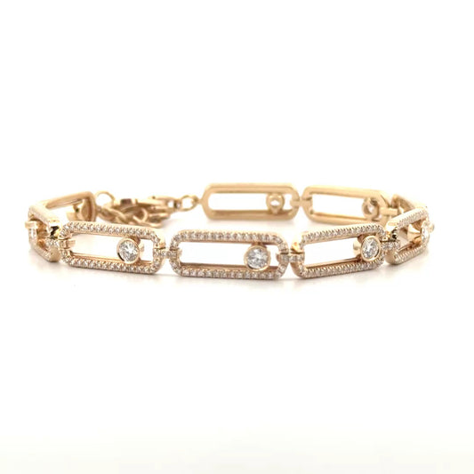 Natural Diamond Paperclip Bracelet with Moving Diamonds in 14K Yellow Gold