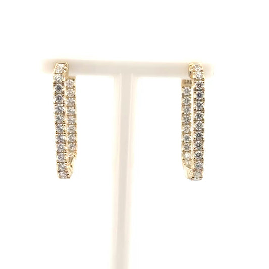 1.1cttw. Natural Diamond In N Out Square Hoop Earrings in 14K Yellow Gold