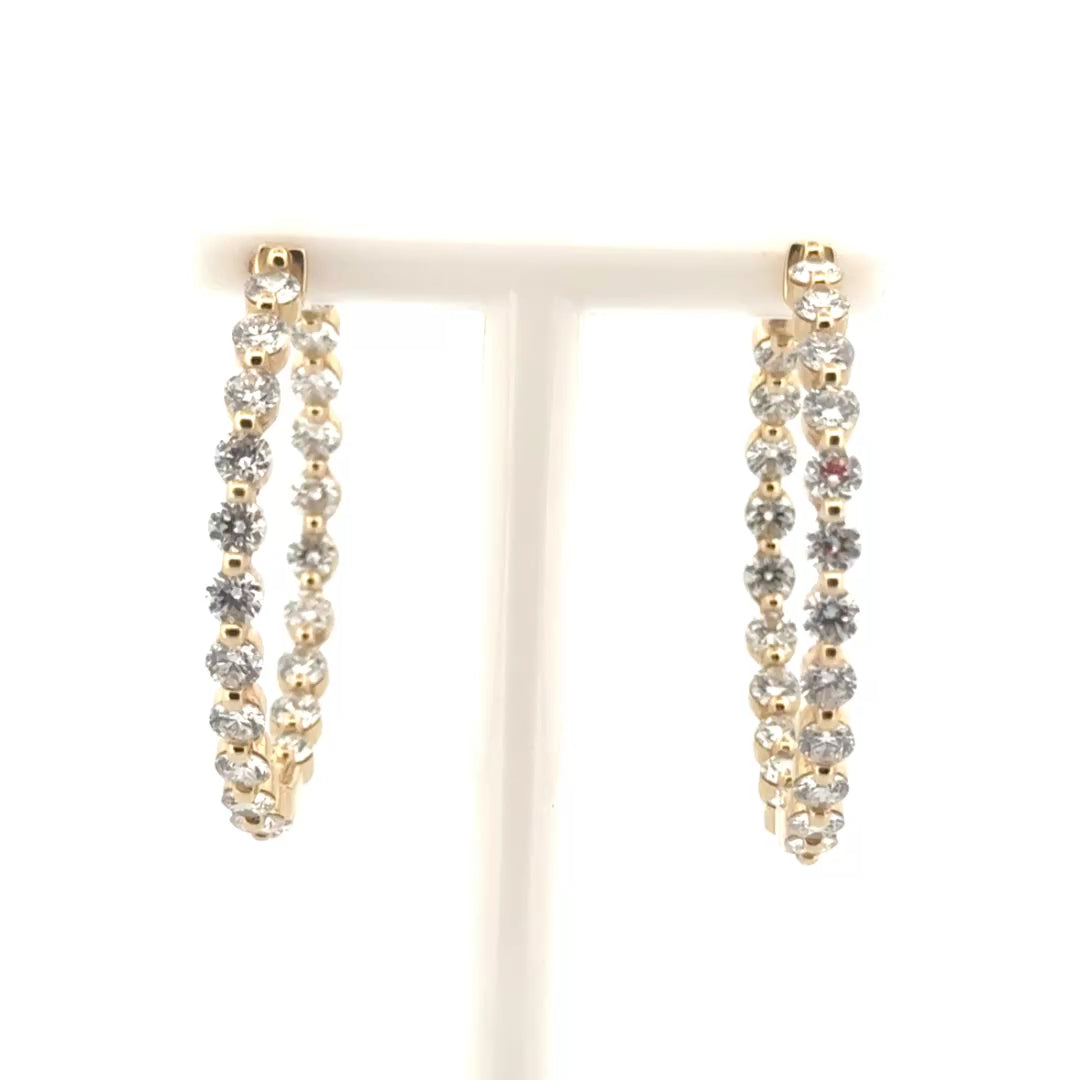 3.54cttw. Natural Diamond Hoop Earrings in 14K Yellow Gold