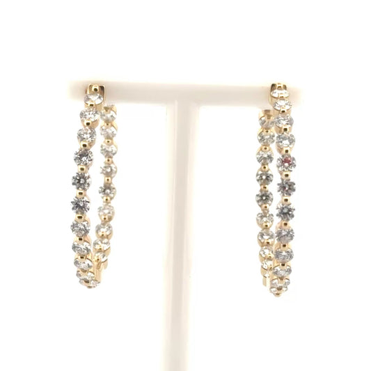3.54cttw. Natural Diamond Hoop Earrings in 14K Yellow Gold