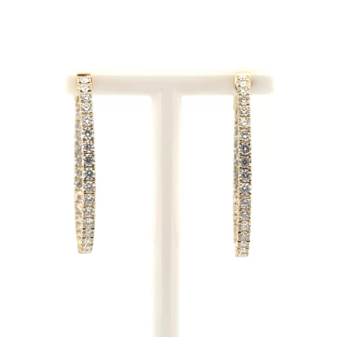 1.88cttw. Natural Diamond Hoop Earrings in 14K Yellow Gold