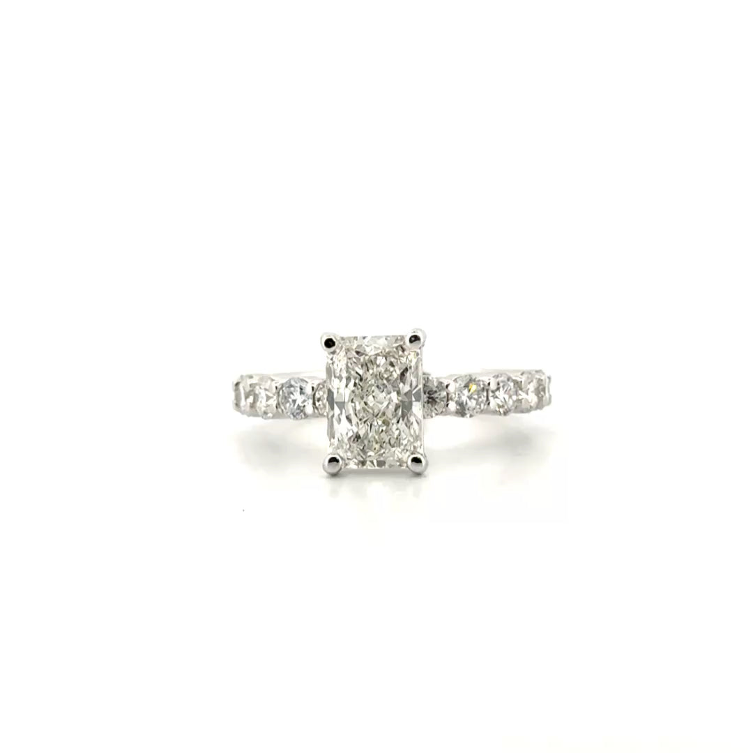 2.05ct. F VS1 Lab Grown Elongated Radiant Diamond in 14K White Gold 10 Point Mounting Sz 7