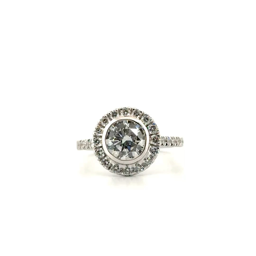 1.5ct. F VS1 Lab Grown Round Diamond in 14K White Gold Custom Bezel Set Mounting