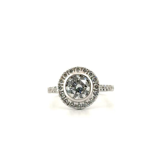 1.5ct. F VS1 Lab Grown Round Diamond in 14K White Gold Custom Bezel Set Mounting