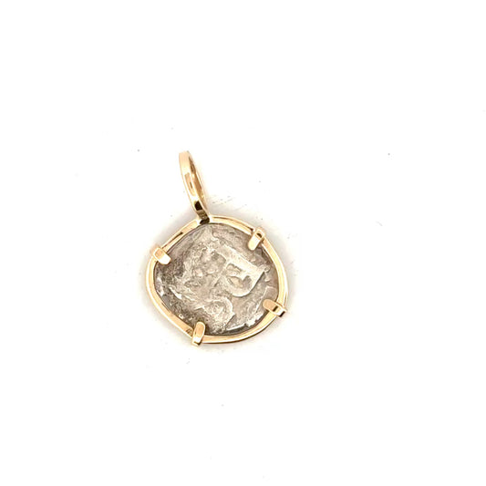 1/2 Reale Cob Silver 1620s Coin in 14K Yellow Gold Bezel