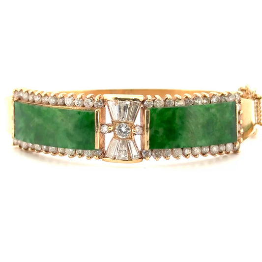 Jade & Diamond Bracelet in 14K Yellow Gold