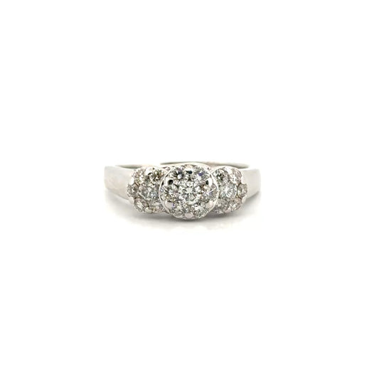 Natural Diamond Three Tier Cluster Ring in 14K White Gold