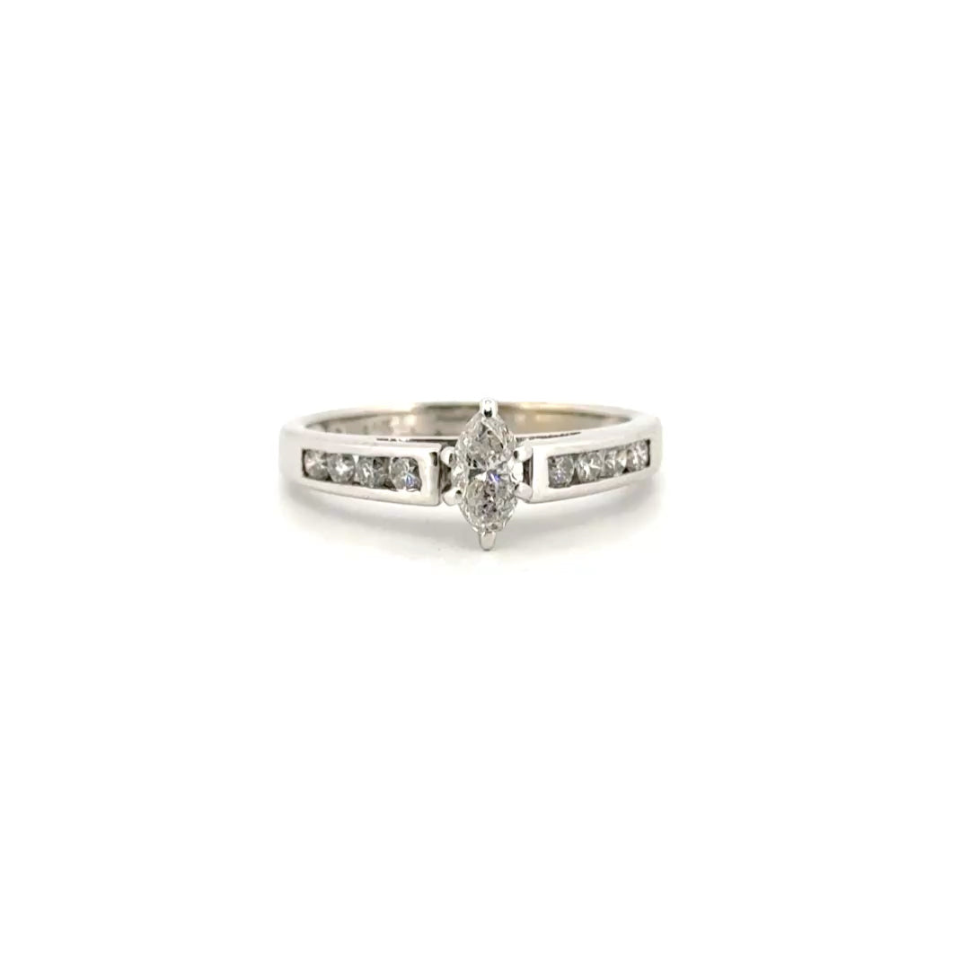 Natural Marquise Diamond Ring in 14K White Gold Sz 6