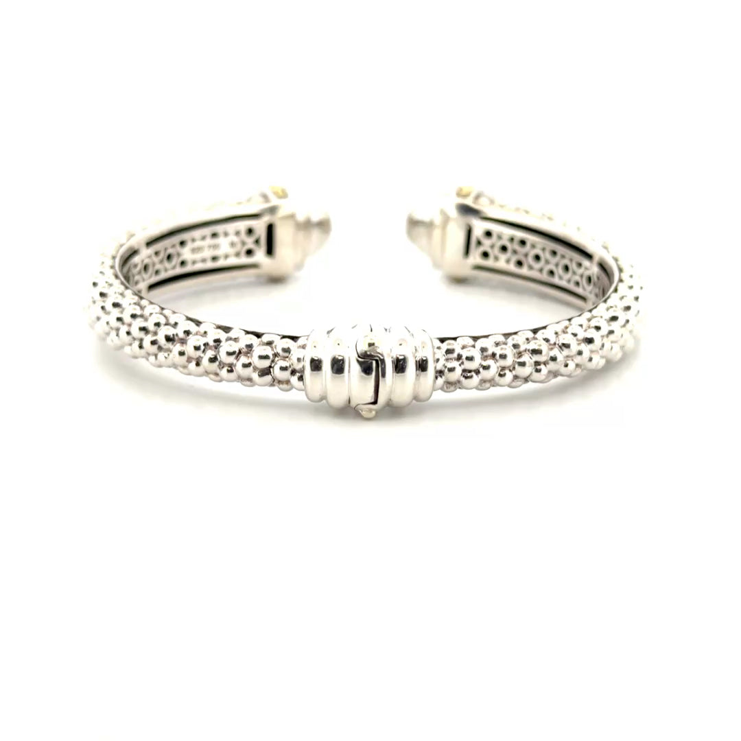 Lagos Caviar Lux 12mm Hinged Diamond Bracelet in Sterling Silver & 18K Gold .71cttw. Natural Diamonds (Medium 7")