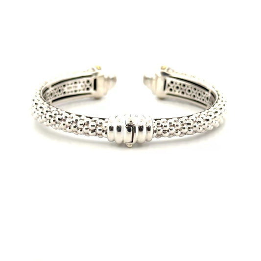 Lagos Caviar Lux 12mm Hinged Diamond Bracelet in Sterling Silver & 18K Gold .71cttw. Natural Diamonds (Medium 7")