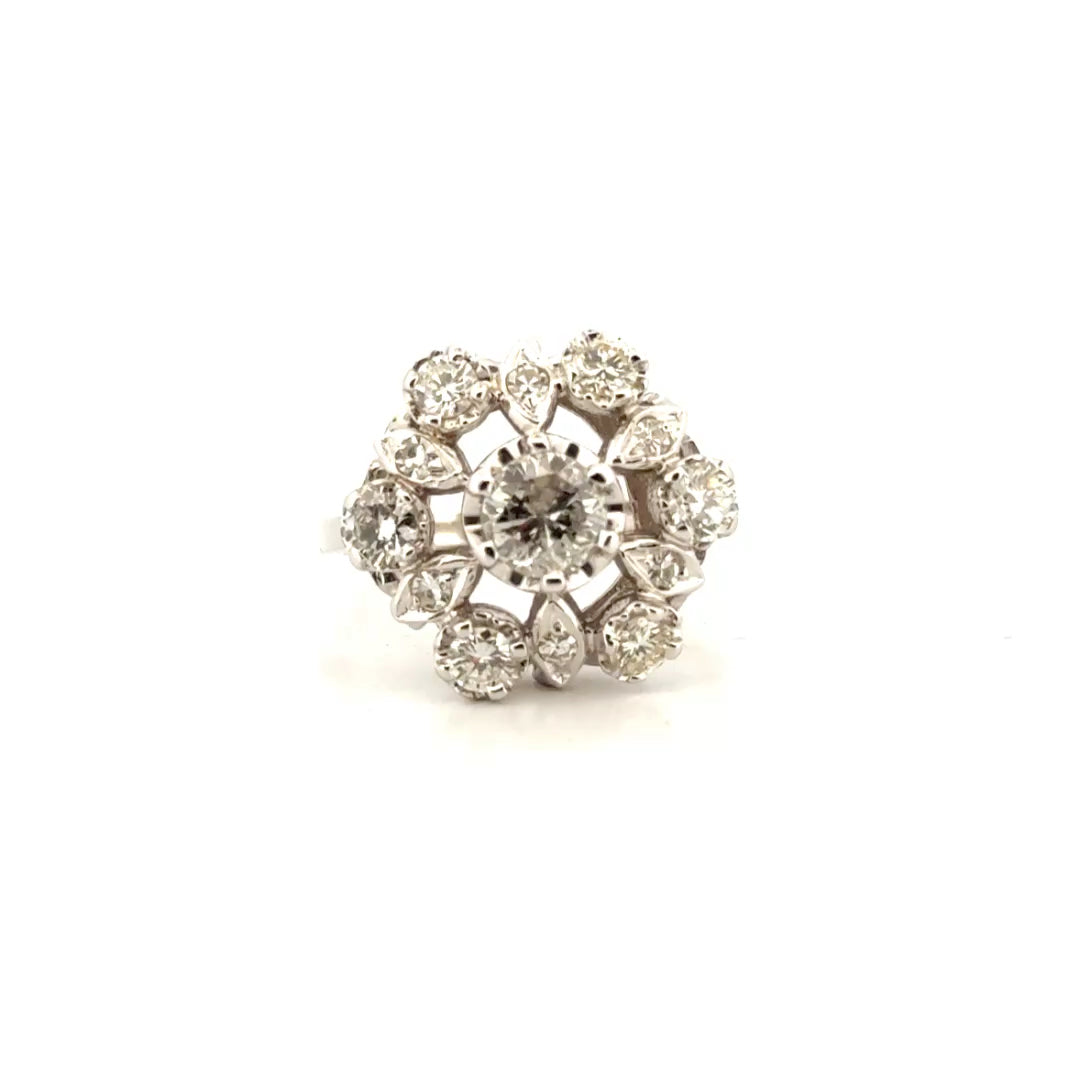 Natural Diamond Floral Cocktail Ring in 14K White Gold