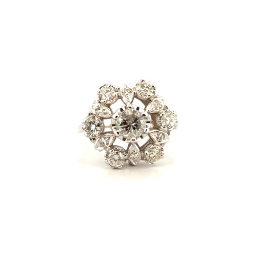 Natural Diamond Floral Cocktail Ring in 14K White Gold