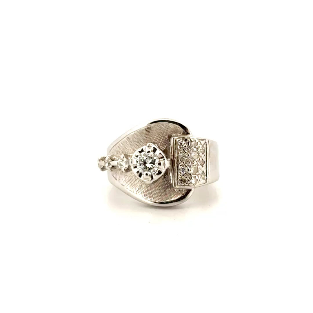 Natural Diamond Buckle Ring in 14K White Gold