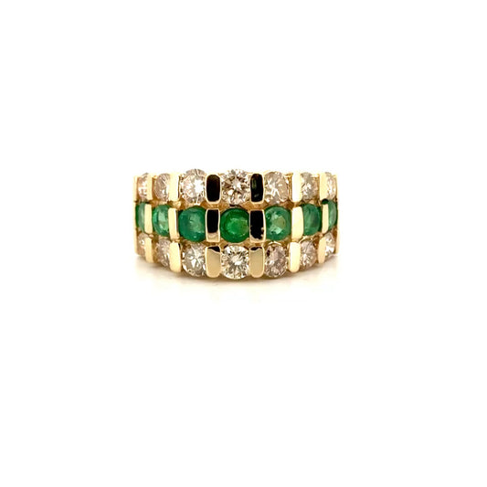 Natural Emerald & Diamond Fashion Estate Ring in 14K Yellow Gold