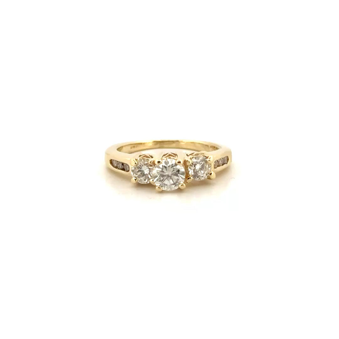 Natural Diamond Three Stone Ring in 14K Yellow Gold