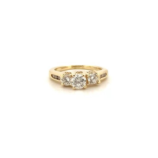 Natural Diamond Three Stone Ring in 14K Yellow Gold