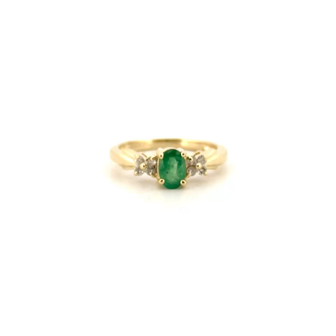 Natural Emerald & Diamond Ring in 14K Yellow Gold