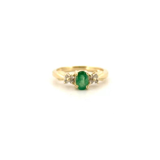 Natural Emerald & Diamond Ring in 14K Yellow Gold