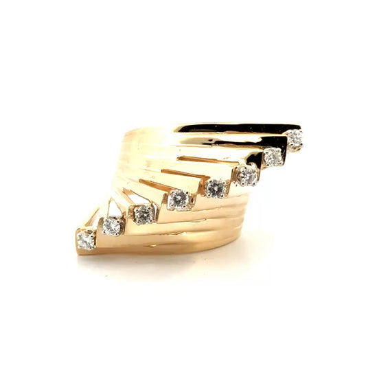 1970's Modernist Geometric Three Dimensional Diamond Ring in 14K Yellow Gold