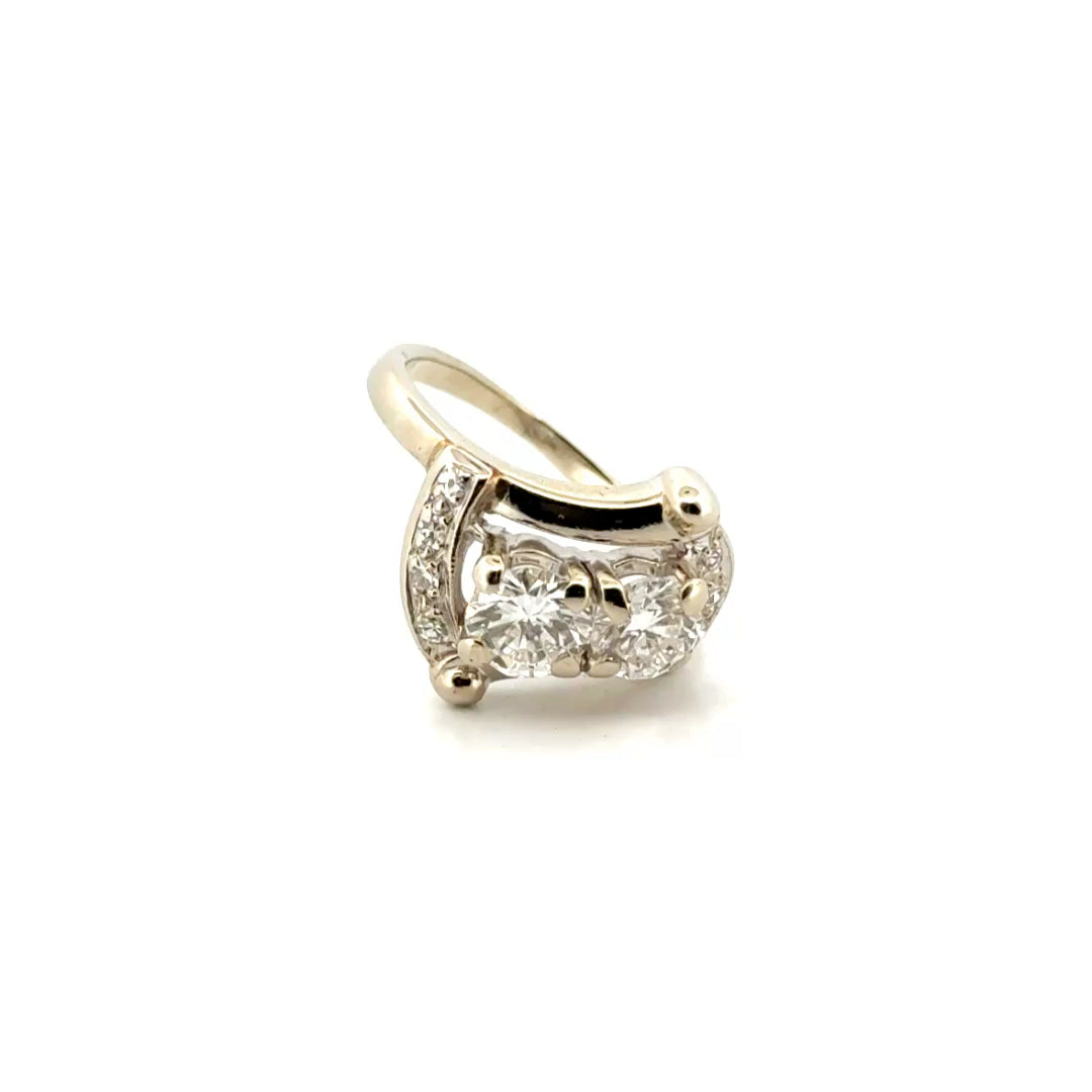 1.09cttw. (.58 & .47 center) Antique Natural Diamond Fashion Ring in 14K White Gold Sz 5.5