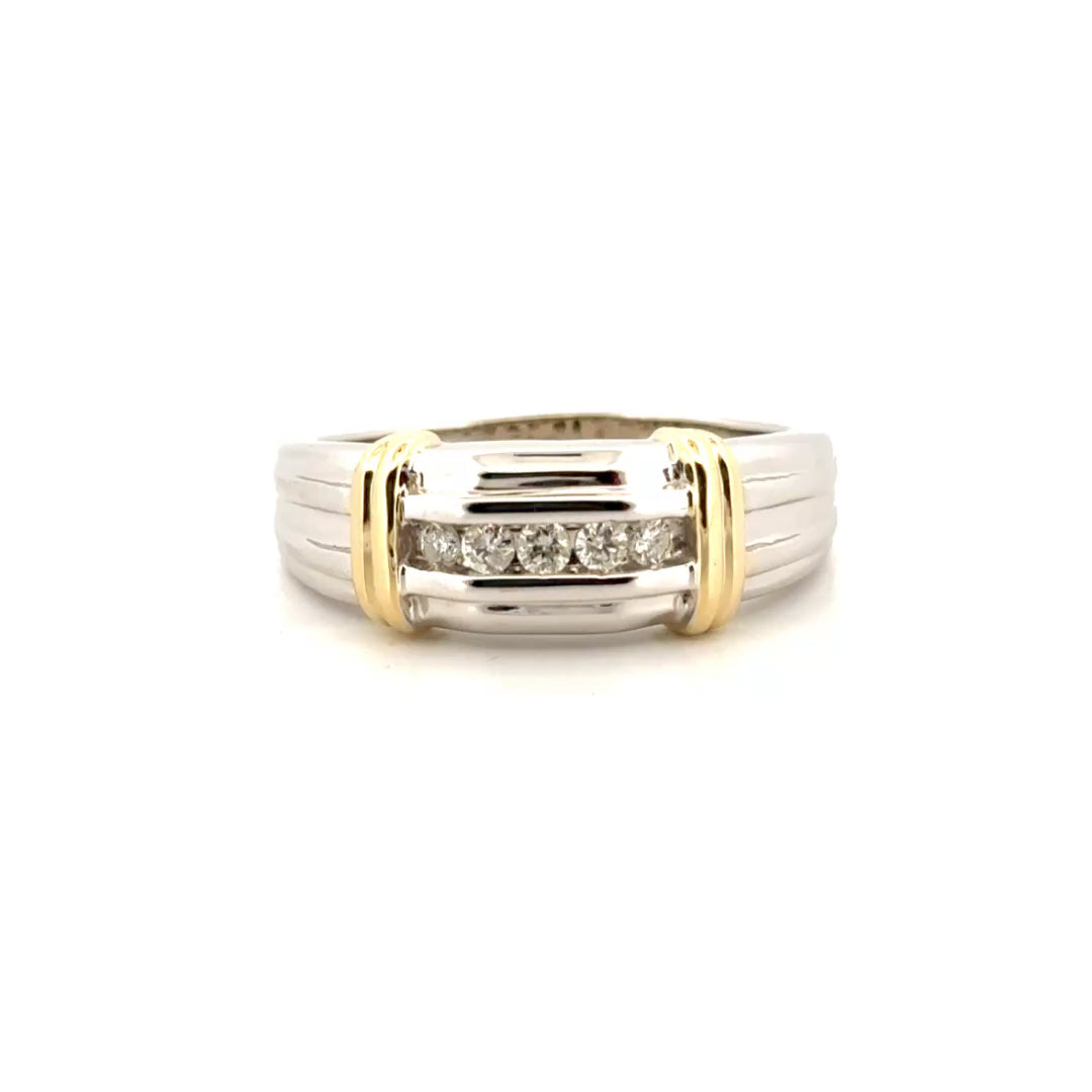 Natural Diamond Men's Ring in 14K White Gold with Yellow Gold