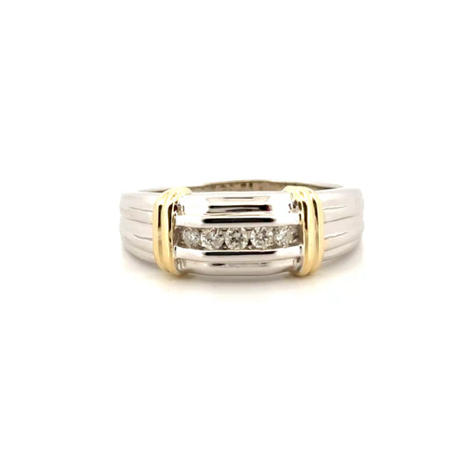 Natural Diamond Men's Ring in 14K White Gold with Yellow Gold