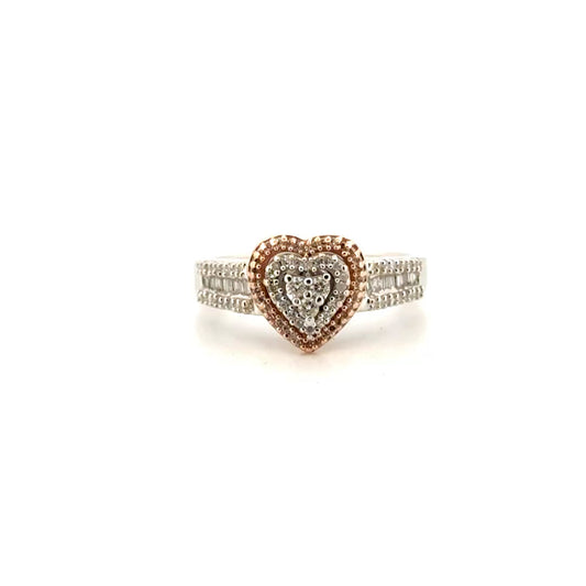 Natural Diamond Heart Ring in 10K White and Rose Gold