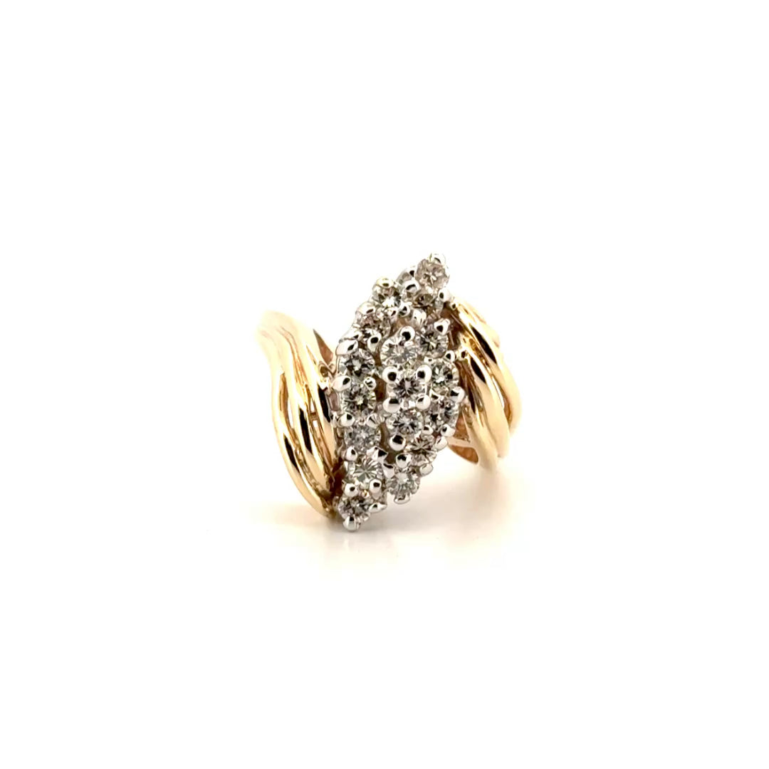 Mid Century Natural Diamond Navette Cluster Setting in 14K Yellow Gold
