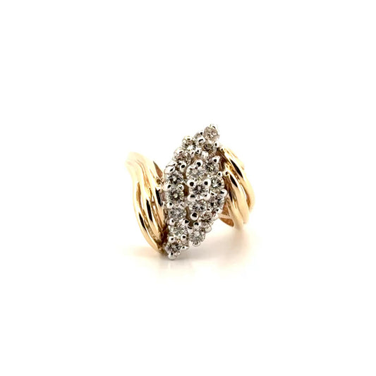 Mid Century Natural Diamond Navette Cluster Setting in 14K Yellow Gold