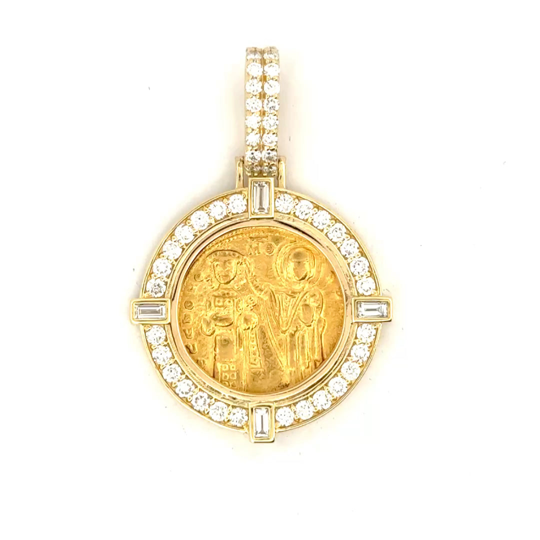 Ancient Roman Gold Coin Pendant in 14K Lab Grown Diamond Mounting