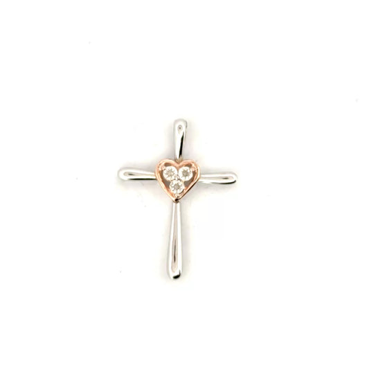 Diamond Cross Pendant in 10K White Gold with Rose Gold Accent