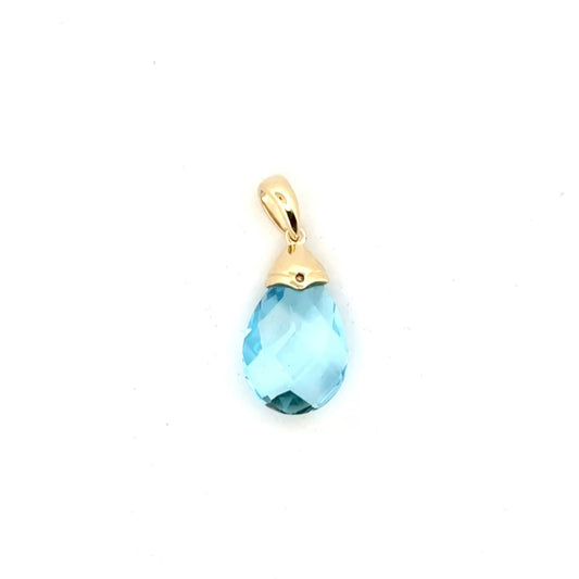 Blue Glass Pendant in 10K Yellow Gold