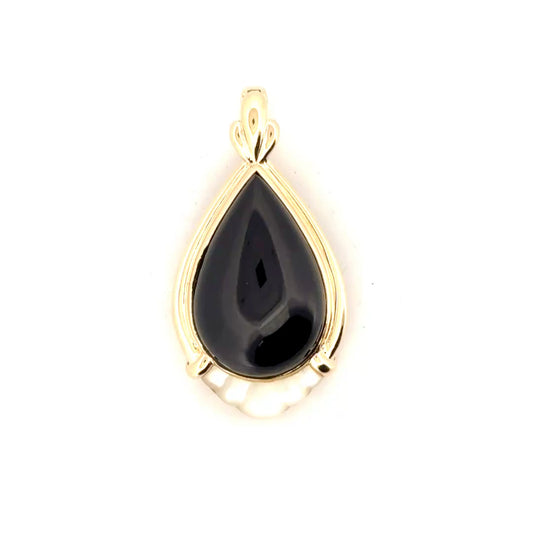 Black Onyx Cabachon Accented with Mother of Pearl Set in 14K Yellow Gold